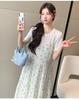 2026 Summer Maternity Korean Style Cotton T-shirt Chiffon Patchwork Dress