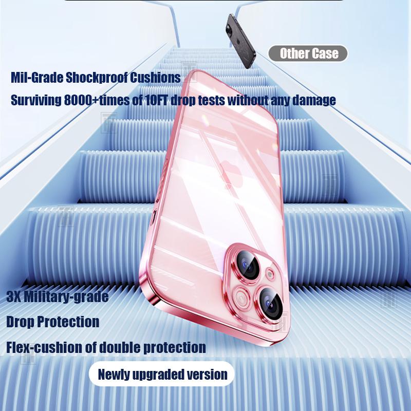 Official Not Yellowing High Clear Plating Case for For Iphone 16 15 14 13 12 11 Pro Max Plus Ultrathin Lens Film Protect Soft Cover