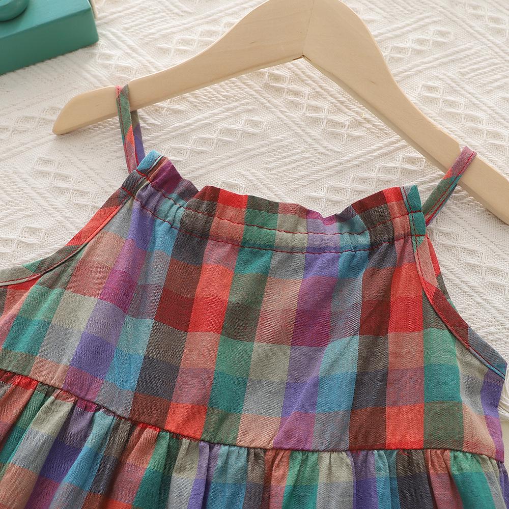 Korean-Style Girls' Summer Plaid Strappy Dress - Colorful and Stylish