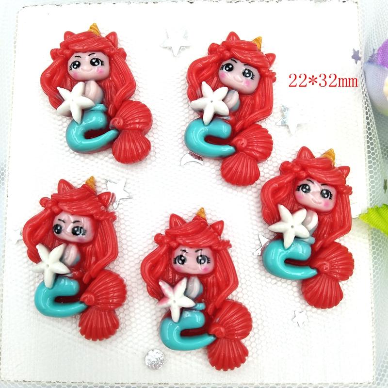 10pcs Mixed Cartoon Princess Mermaidl Flatback Resin Cabochons Embellishments Scrapbook Craft DIY Hair Accessories