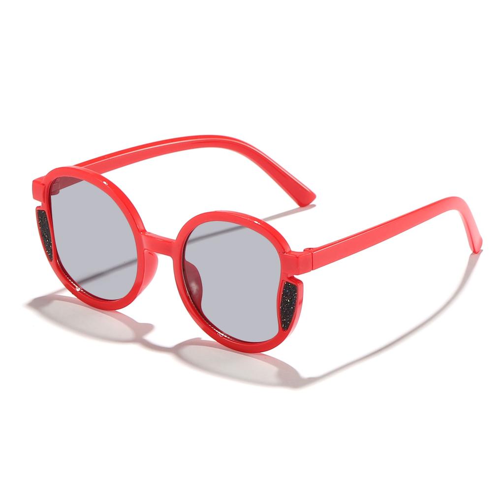 Children's glitter round frame sunglasses, baby anti-UV sunglasses, girls' fashion street sunshades