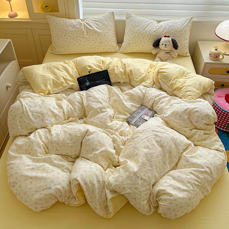 Double-Layer Gauze Cotton Printed Bedding Set - 3 or 4-Piece Options