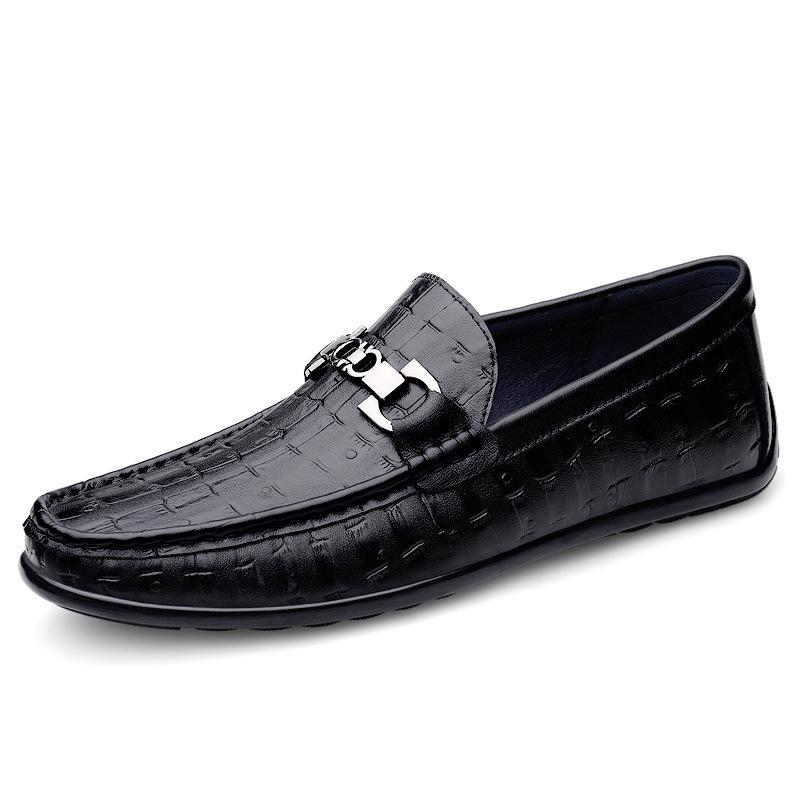 Men s Genuine Leather Casual Loafers – Comfortable, Breathable Cowhide Shoes for Middle-Aged and Young Men 38 чёрный