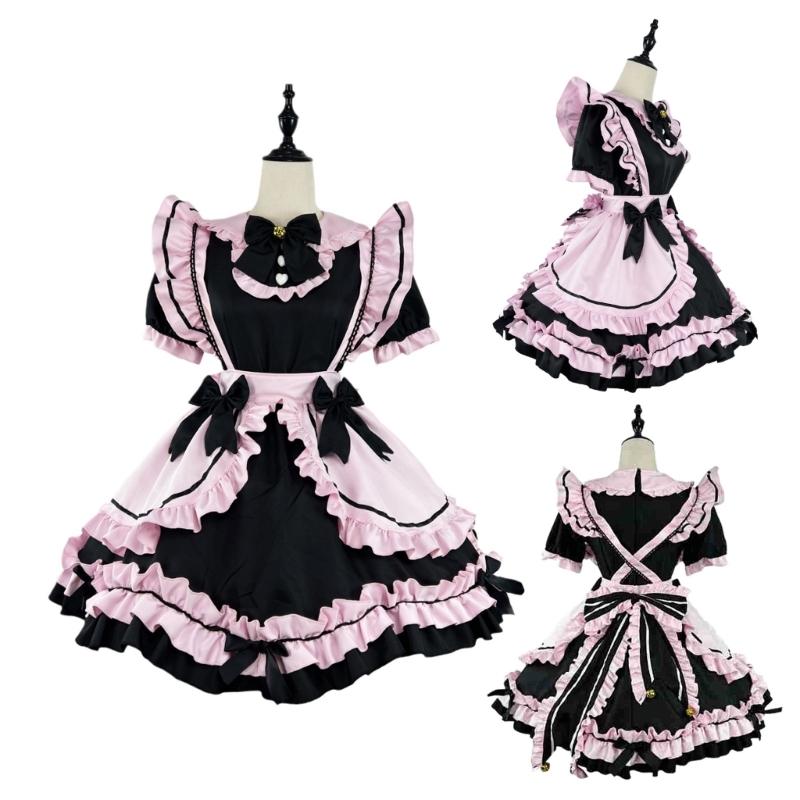 3Pcs Sweet Maid Outfit Women Anime Maid Costume Fancy Dress Cosplays Costume Maid Dress with Headwear Apron