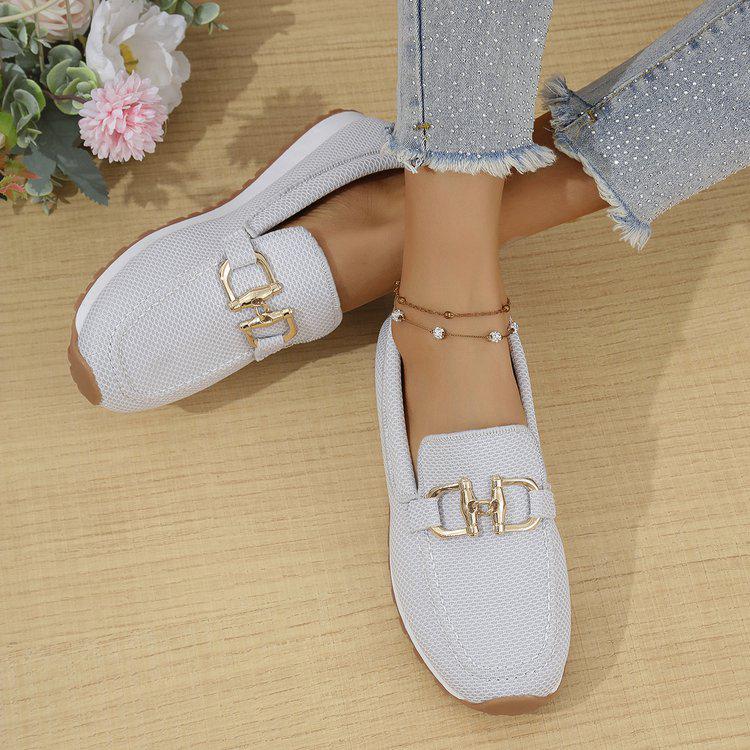 

European & American Plus Size Women s Spring 2025 Casual Slip-On Shoes - Round Toe with Metal Buckle 36 белый