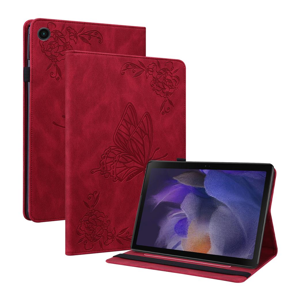 For Samsung Galaxy Tab A11+ Case Butterfly Flower Imprint PU Leather Tablet Cover with Card Slots