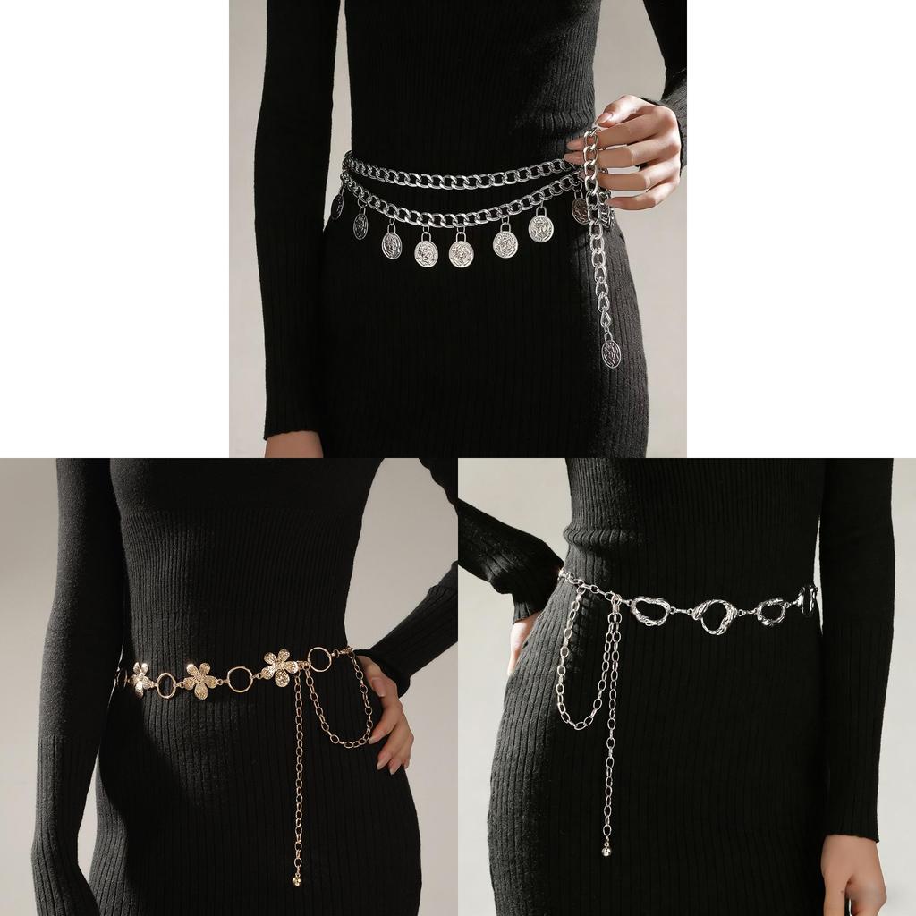 Vintage Carved Pendant Tassel Waist Belt With Adjustable Double Chain For Women