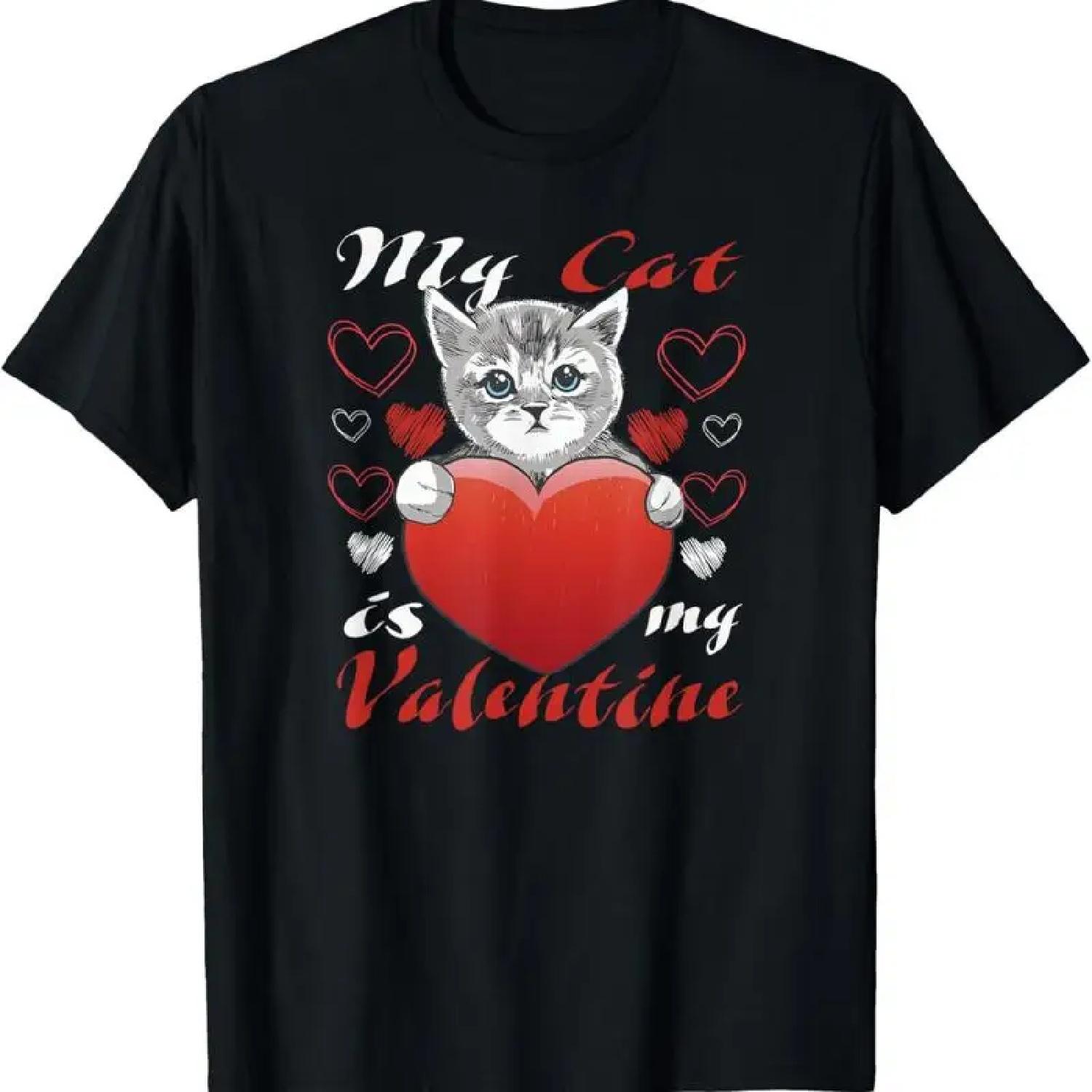 Cat with heart My is Valentine T Shirt S
