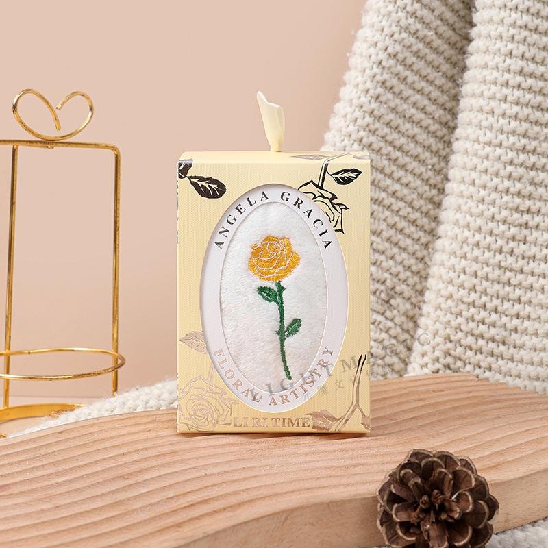 Rose Tulip Embroidered Towel Rose with Hand Gift Coral Velvet Wedding Bridesmaid Towel Gift Hand Towel Wedding
