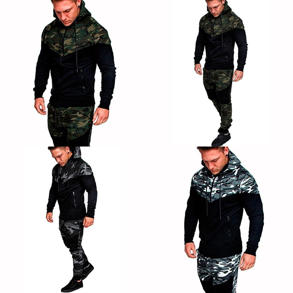 Mens Slim Hoodie Camouflage Sweatshirt Coat Jacket Outwear Tops Trousers Pants With Premium Quality Fabric And Timeless Style