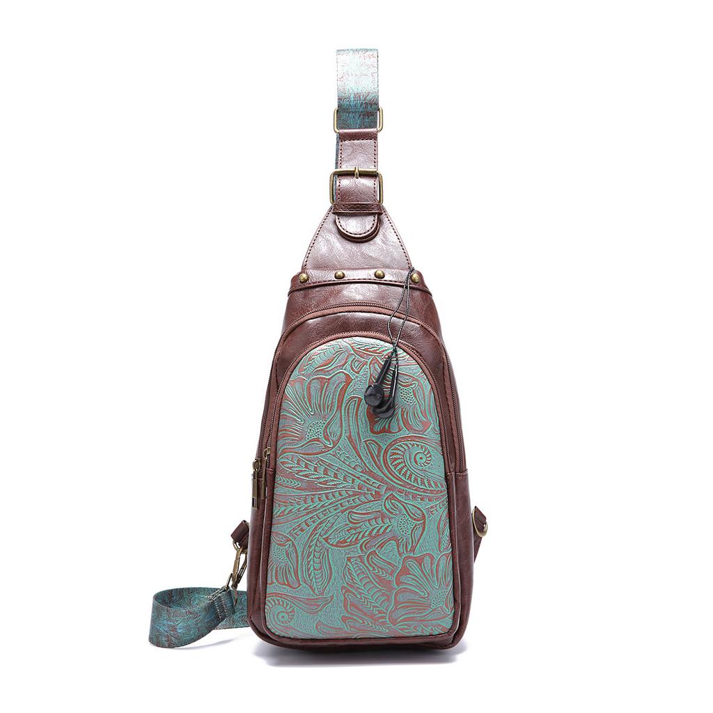 Bolsa Transversal Pequena Estilo Boho Ocidental Feminina com Alça Única Bolsa de Peito Bolsa Feminina