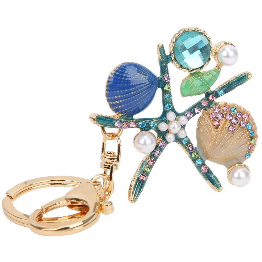 Ocean Series Rhinestone  Keyring Pendant Starfish Scallop Pearl Keychain Bag Decoration Gift