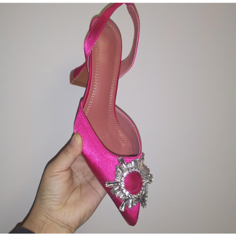 

Мода 2025 Бренд женские Туфли-лодочки роскошные Хрустальные Слингбэки Высокие каблуки Летние свадебные туфли для невесты Удобные туфли на треугольном каблуке для вечеринки 5 ярко-розовый