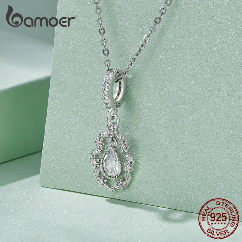 

BAMOER Стерлингового Серебра 925 пробы в стиле рококо подвесная бусина капля воды циркон цветок подвески для женщин 925 silver