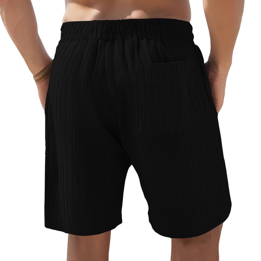 Men's Multi-pocket Sport Shorts With Drawstring And Striped Beach Pants