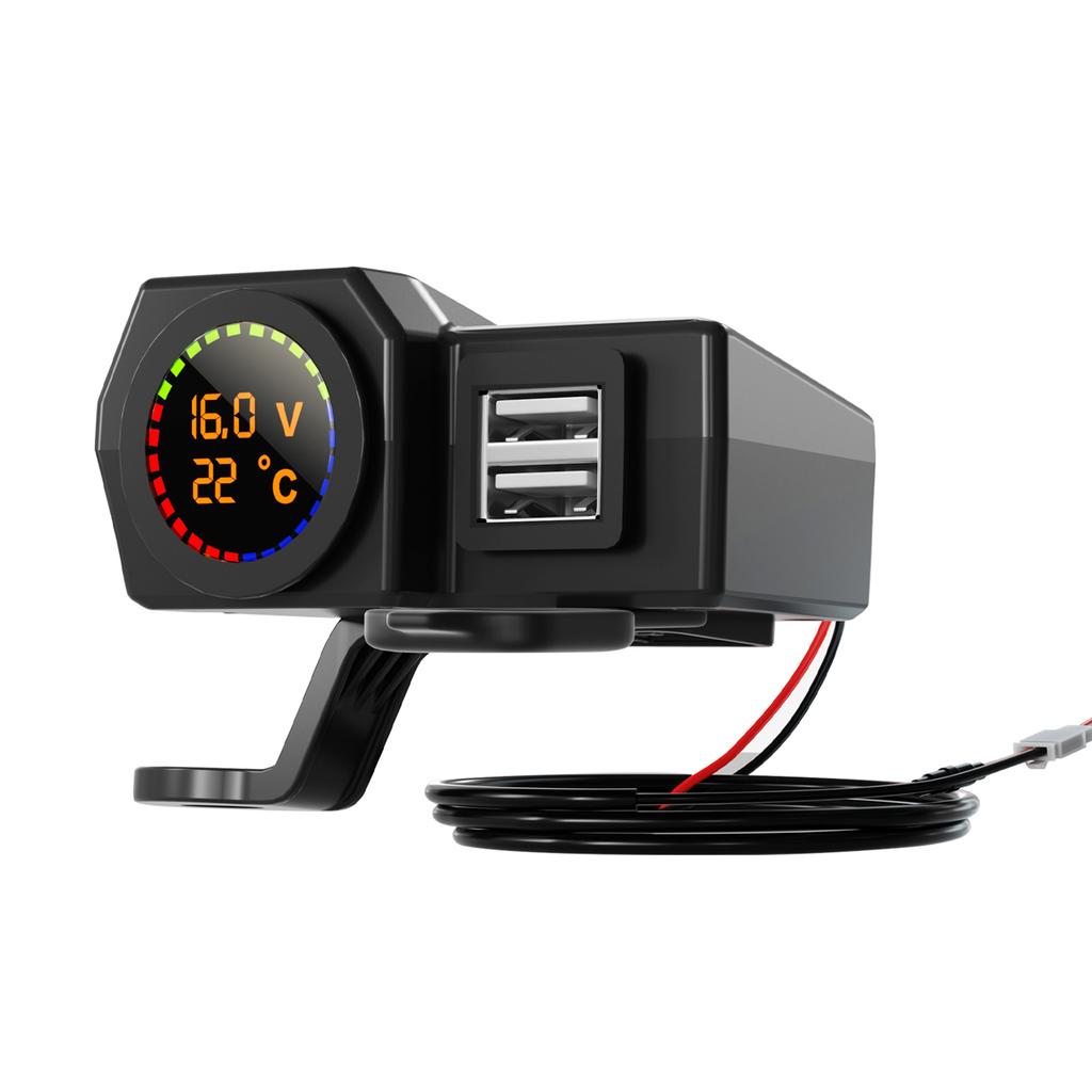 Qc3.0 Volt Meter Phone Charge Bracket Temperature Meter Black A For Moto Scooter