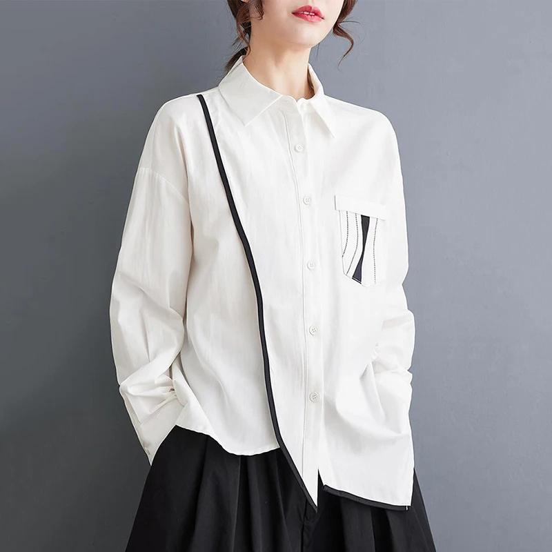 Xitao Asymmetric Solid Shirt Turn Down Collar Full Sleeve Women LYD1746