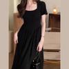 French Hepburn style dress women's 2026 summer temperament thin skirt high-end waist black a-word long dress