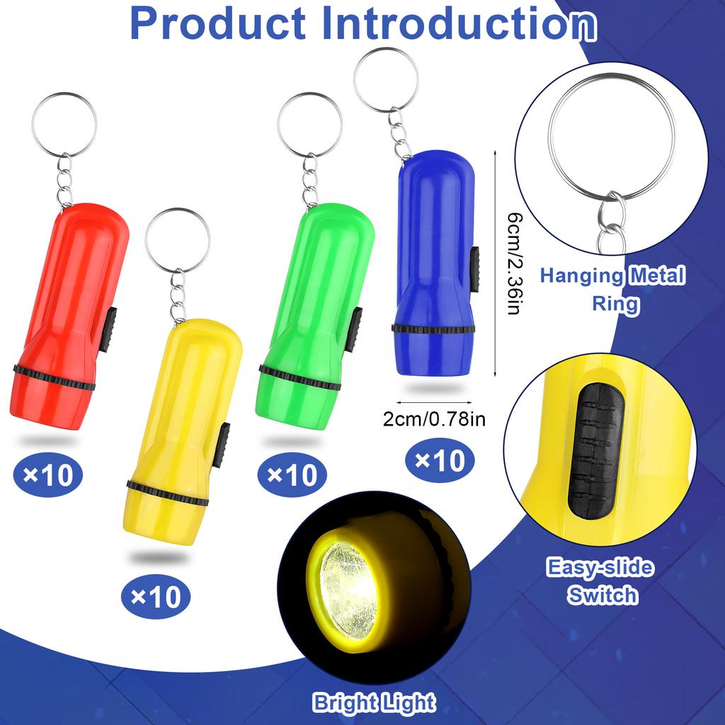 40Pcs Mini Flashlight Keychain Bulk Mini Pocket Flashlights Led Keychain Flashlights Assorted Colors Portable Led Toy Flashlight