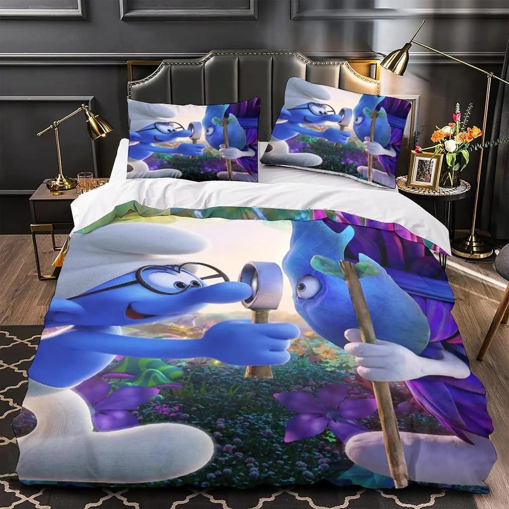 Cartoons 2/3Piece Smurfs- Bedding Set Duvet Cover Pillowcase Adult Boy Bedroom Decoration Children Gift Single Double Large Size