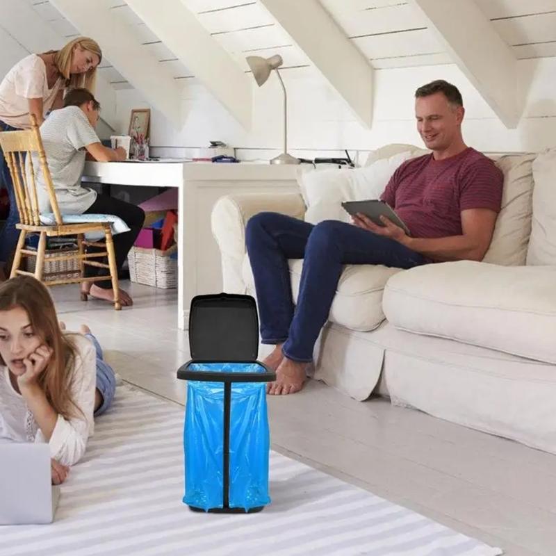 Portable Trash Bag Holder Rubbish Bag Stand Telescopic Garbage Holder Waste Storage Frame with Lid for Living Room Yard