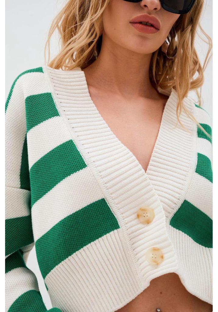 2025 Spring Women's Color Block Knit Cardigan - Loose Fit, Europe & America Style Sweater