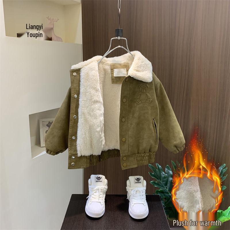 Chlapecká kožená bunda s fleecovou podšívkou, trendy a cool podzimní kabát pro malé děti (2025)