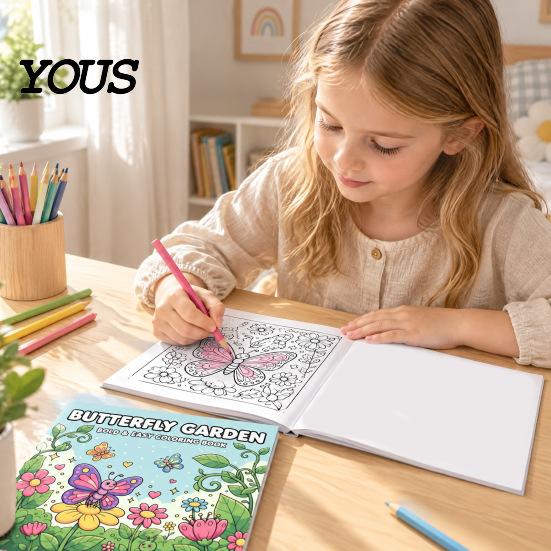 Mindfulness Drawing Supplies Butterfly Garden Coloring Book, Square Format with Thick Paper, Relaxing Paper Sketchbook for Markers Floral Line