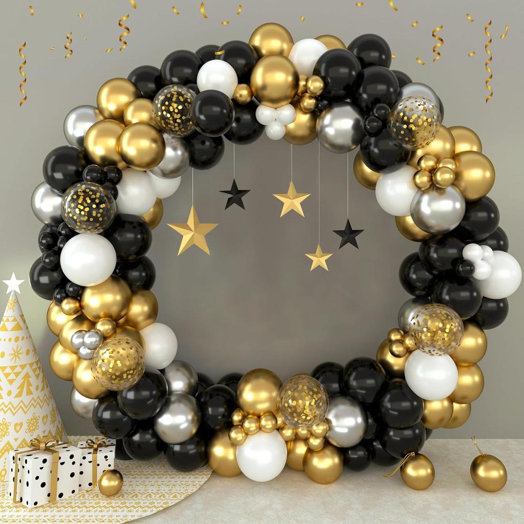 159PCS Black and Gold Latex Balloon Set Suitable for Birthday Parties, Weddings, Valentine's Day Parties, and Decoration
