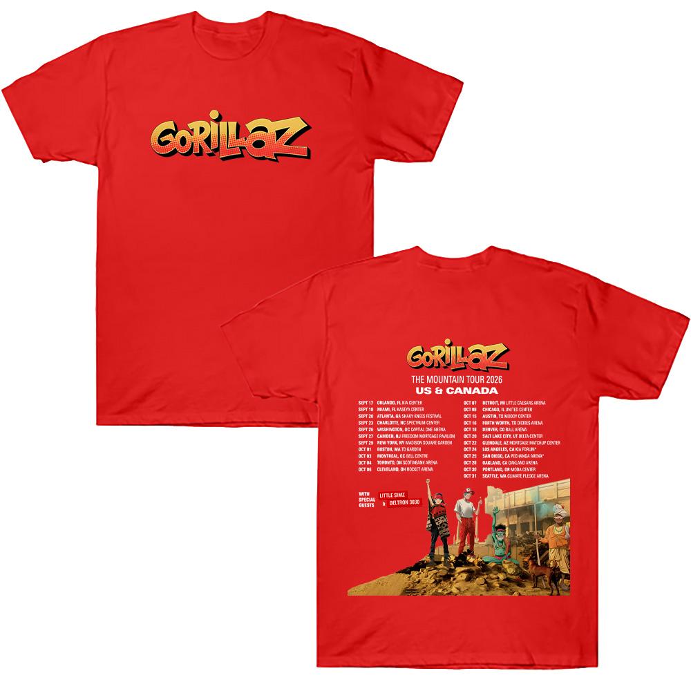 

Gorillazs The Mountain Tour 2026 T Shirts Rock Music Y2k Clothes Tee Shirt Cotton T-Shirts Men Women Aesthetic Graphic Streetwear XXL червоний