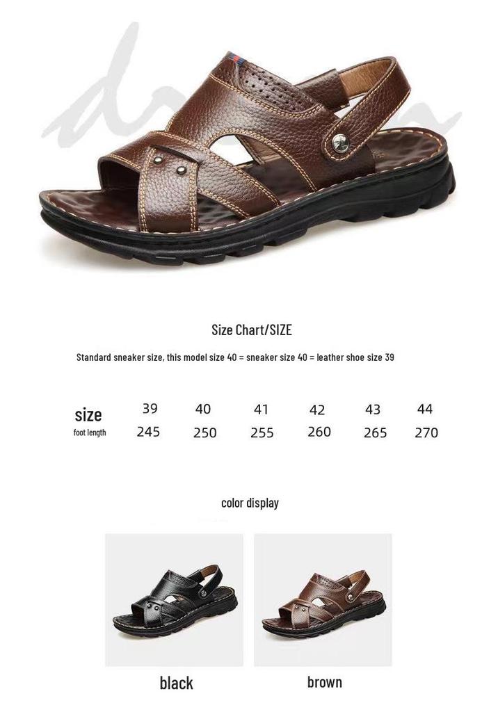 Men's Genuine Leather Casual Sandals - Versatile, Non-Slip, Perforated with Thick Sole for Outdoor & Beach Use
