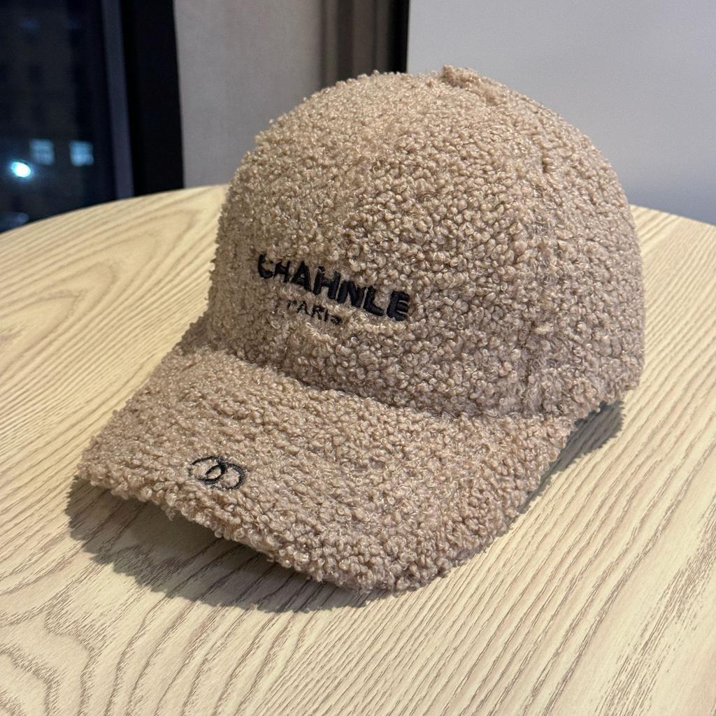 New Autumn and Winter Lamb Wool Baseball Hat for Women Korean Style Casual Versatile Letter Embroidery Fashion Warm Peaked Hat Trendy