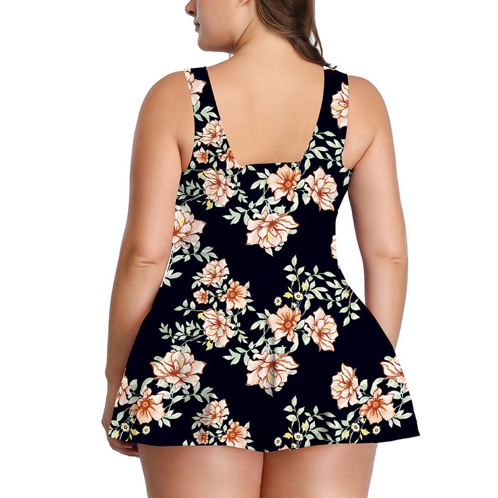 Women's Fashion Sexy High Waist Printed V-Neck Skirt Split Plus Size Swimsuit