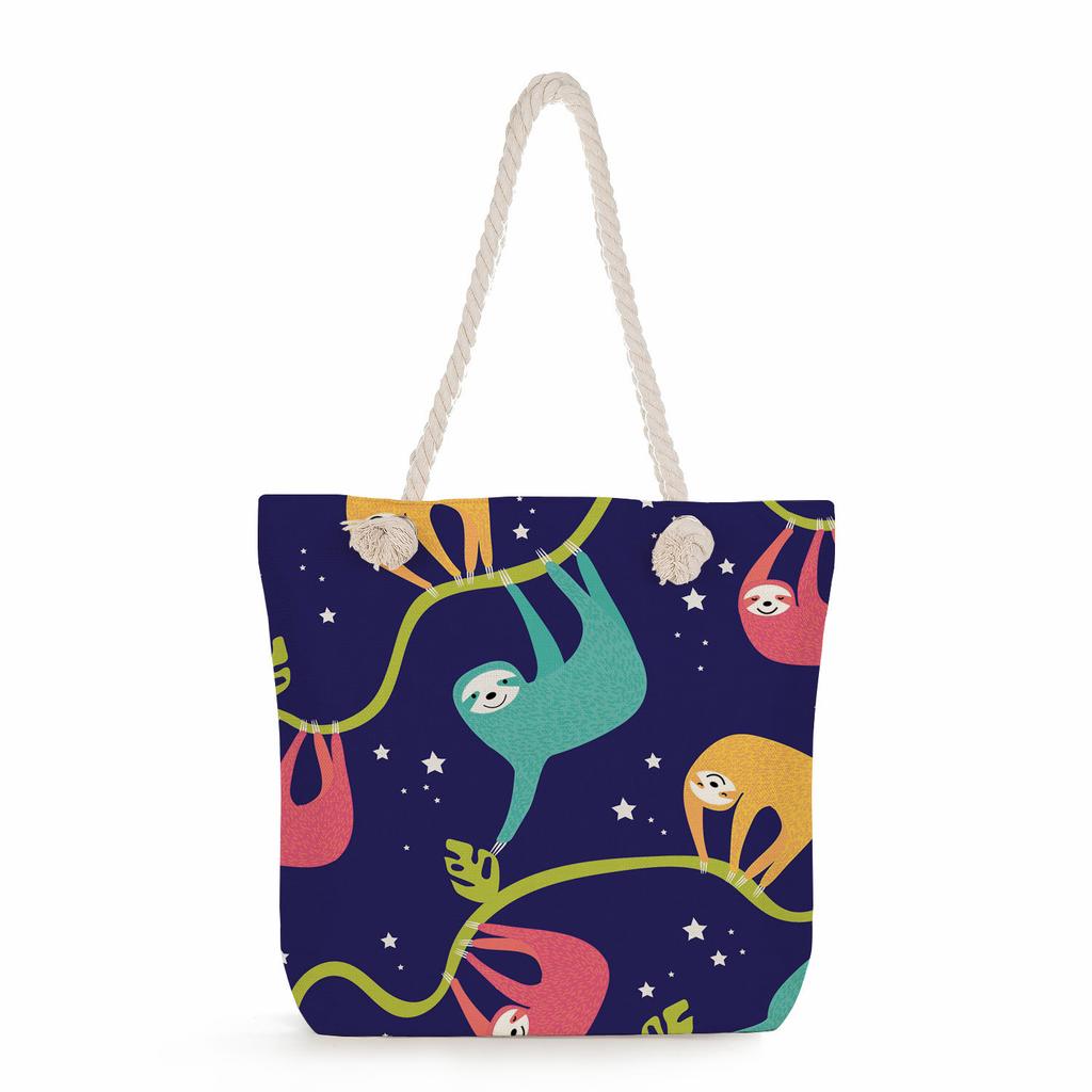 Multifunctional sloth Printed Thick Rope Shoulder Beach Bag Casual large capacity handbag 0121