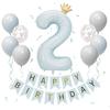 Iysoll 2 Years Old Birthday Decoration Baby Blue Large Number Balloon 40 Inches Muted Color Set for Two Years Crown and Balloon