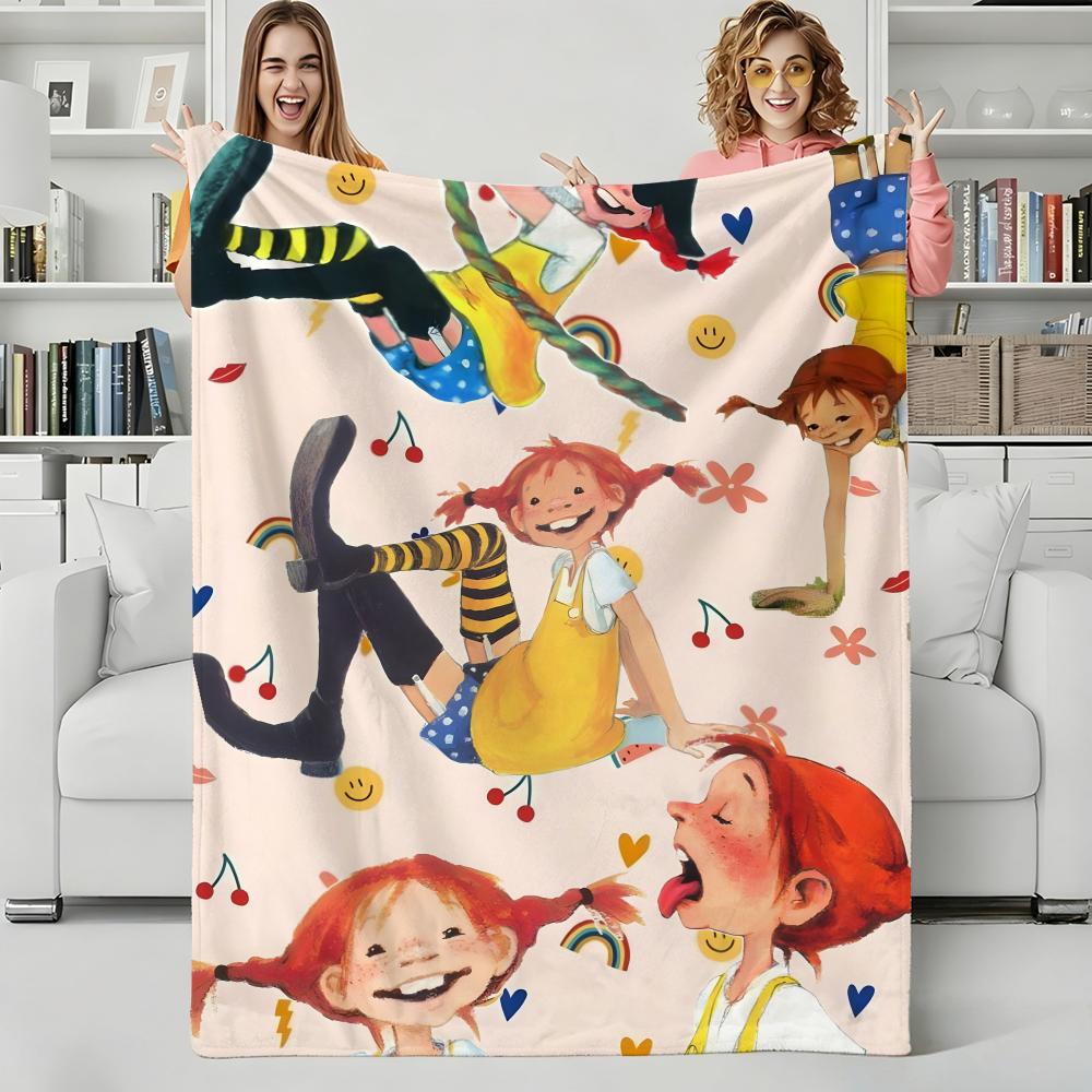Coperta Plaid in Flanella Pippi Calzelunghe Cartone Animato Perfetta per Divano Ufficio Letto Viaggio Sonno Lettura Relax Campeggio uso quattro stagioni