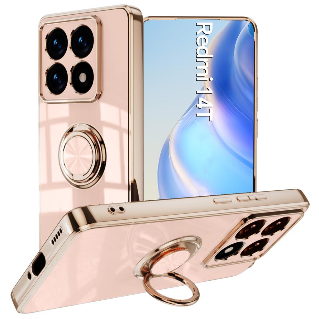 Für Xiaomi 14T Hülle Präzise Aussparungen 6D Galvanisiertes TPU Handyhülle mit Ringhalter