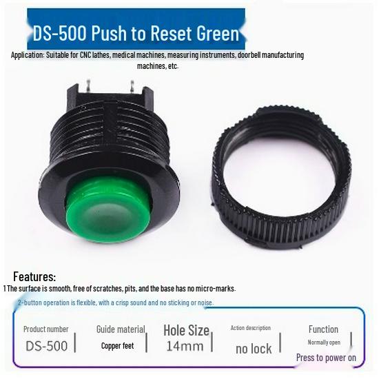DS-500/DS-5016*6 Momentary Push-to-Make, Normally Open, Self-Reset, Side Mount Push Button Switch, 14mm.