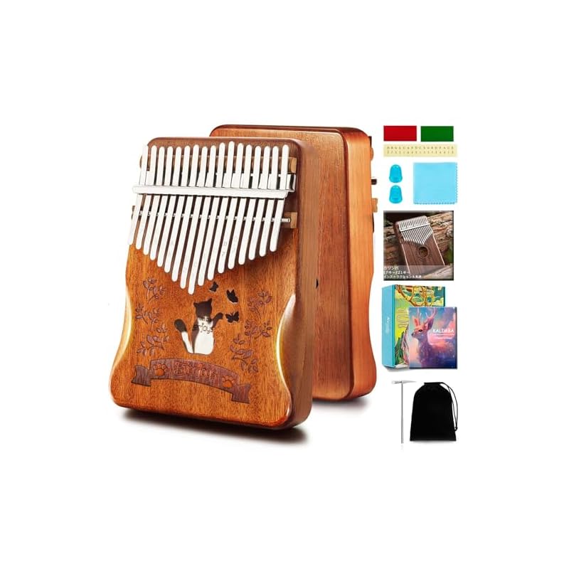 Kalimba 17-Key Beginner Set, Mahogany, Pre-tuned, with Scale Markings, Includes Japanese Sheet Music, Perfect Gift for Children and Adults