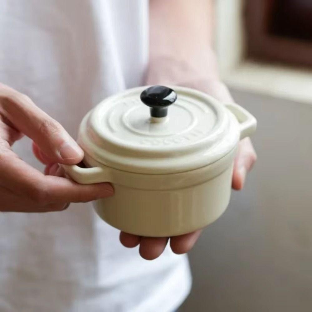 Anti-scalding Ceramic Breakfast Bowl Hanging Ears Mini Casserole with Lids  Household