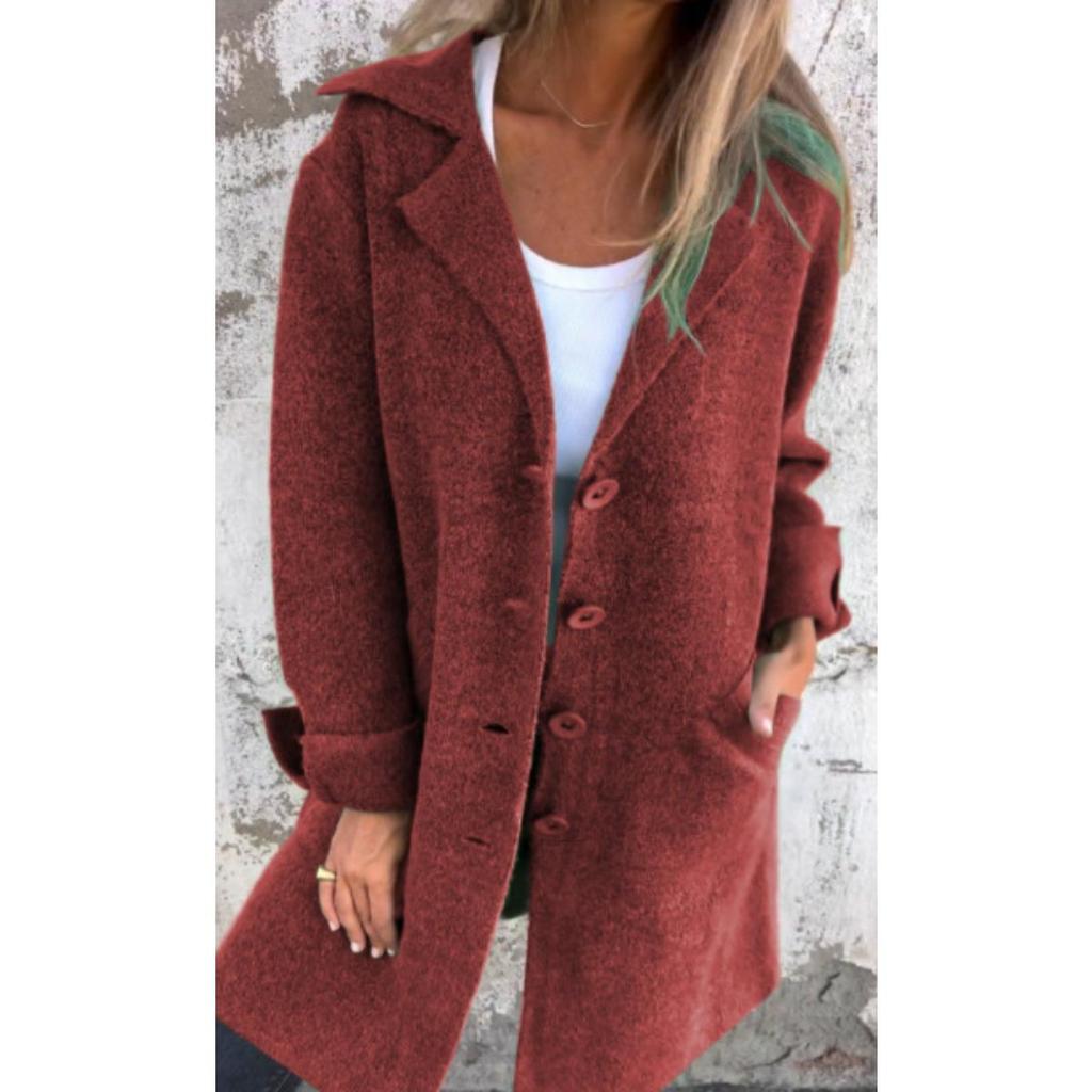 2026 Autumn Winter New Women's Solid Color Lapel Cardigan with Pockets Single Breasted Mid-Length Outerwear