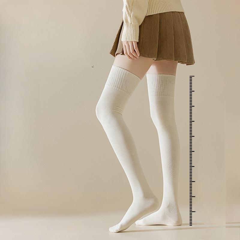 Knee-high Socks, Pure Cotton Women's Autumn Thickened Thigh Socks, Anti-slip and Non-dropping Long Socks, College-style Long Socks
