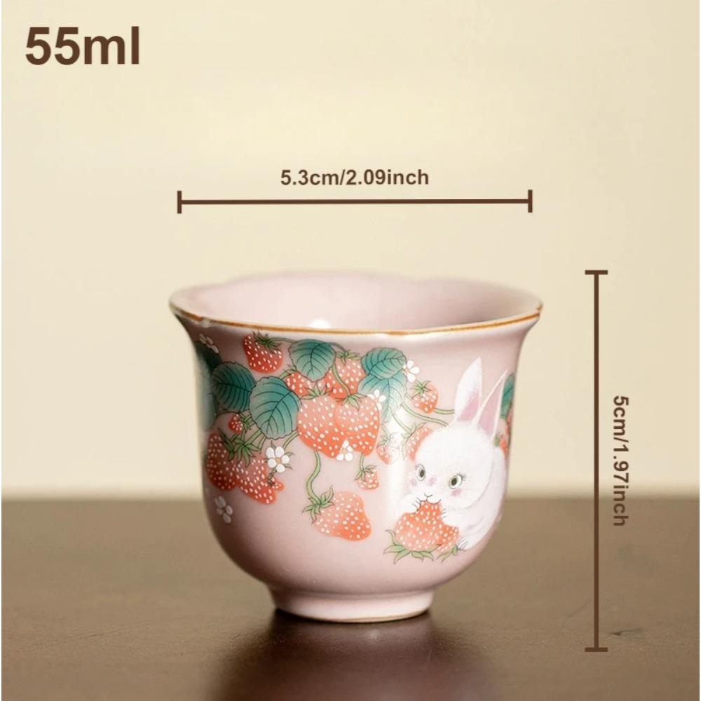 

Чашка для чая Ru Kiln Клубничный кролик Японская керамическая чашка для чая Китайская чашка для чая Кунг-фу Ретро розовая Персональная чайная посуда Посуда для напитков Подарочная коробка