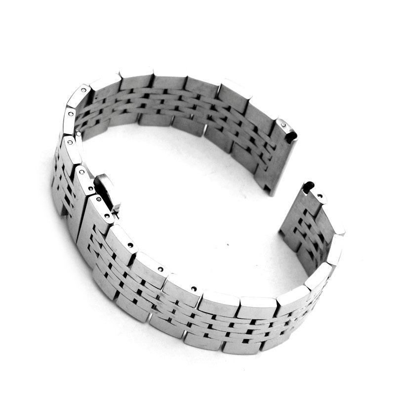12mm 14mm 16mm 18mm 19mm 20mm 21mm 22mm Solid Stainless Steel Watch Strap Flat Head / Elbow Dual Purpose Butterfly Clasp Strap