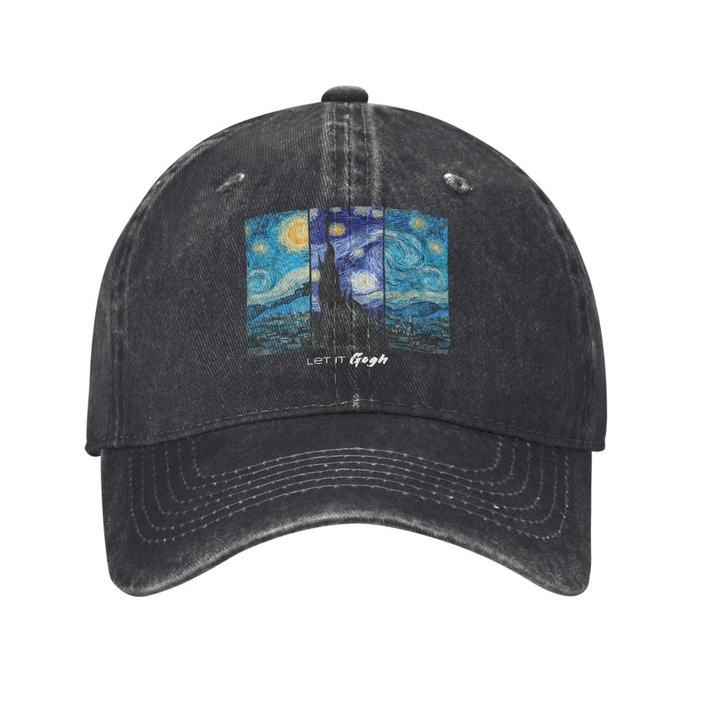 Let It Gogh Funny Vincent Van Gogh Starry Night Unstructured Baseball Cap Painting Distressed Denim Hats Adjustable Snapback