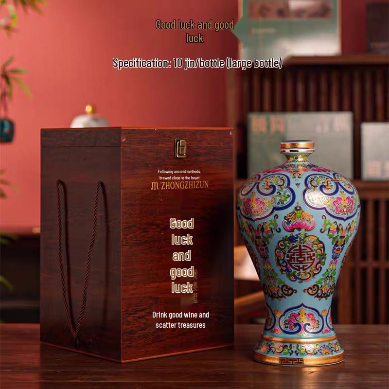 Exquisite Famille Rose Cloisonné Enamel Wine Jar Ornament, 1 Jin/5 Jin Capacity