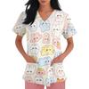 Women's V Neck Short Sleeve Work Top with Pockets Animal Print Medical Scrub Shirt for Healthcare Professionals Comfortable Fit
