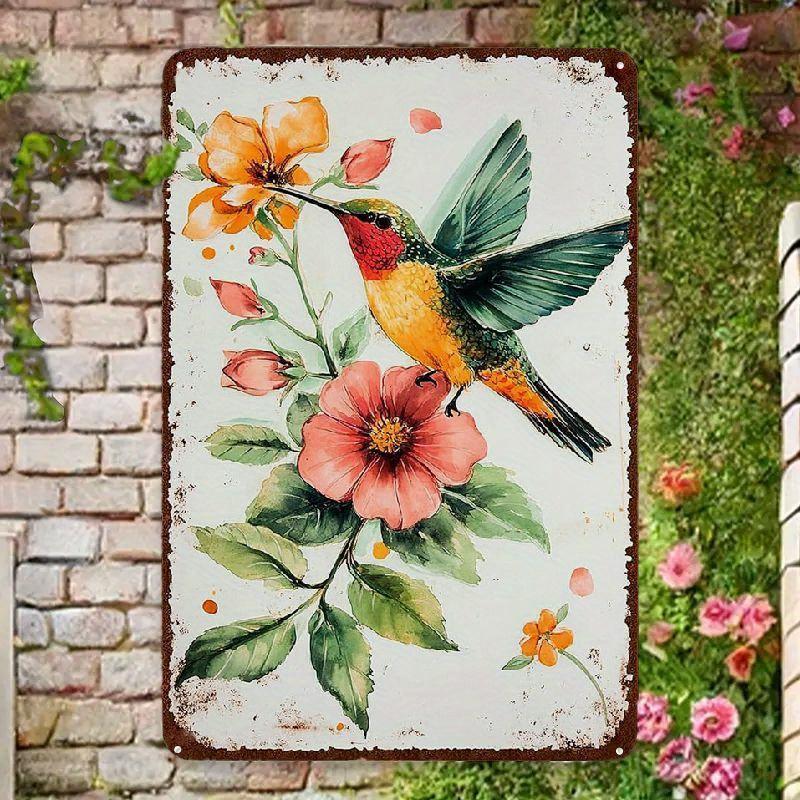 Vibrant x Inch Metal Hummingbird Wall Art Durable D Flat Tin Sign for Home Decor