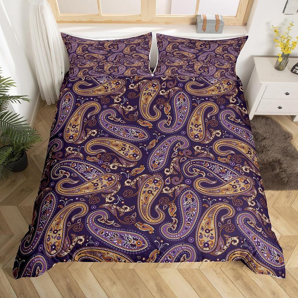 Funda nórdica con estampado floral bohemio, funda de edredón con estampado de mandala y cachemira, juego de cama de microfibra con diseño geométrico azteca y mexicano, tamaño individual y queen.