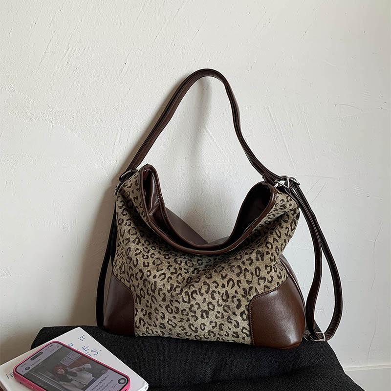 Vintage Leopard Tote Bag For Women Luxury Design Large Capacity Crossbody Bags Casual Fashion Splicing Backpacks